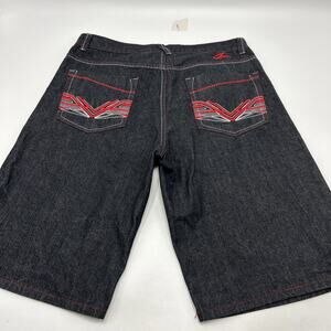 Vintage Y2K Jinzu Shorts Black Red Denim Baggy Embroidered Skate Mens Size 40x14